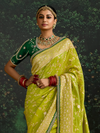 Lime Green Designer Banarasi Dola Silk Saree With Golden Zari Work
