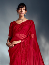Red Embroidered Designer Tissue Organza Silk Saree