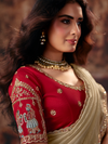 Gold Beige Embroidered Designer Organza Silk Saree With Contrast Blouse