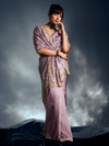 Lilac Embroidered Designer Tissue Organza Silk Saree