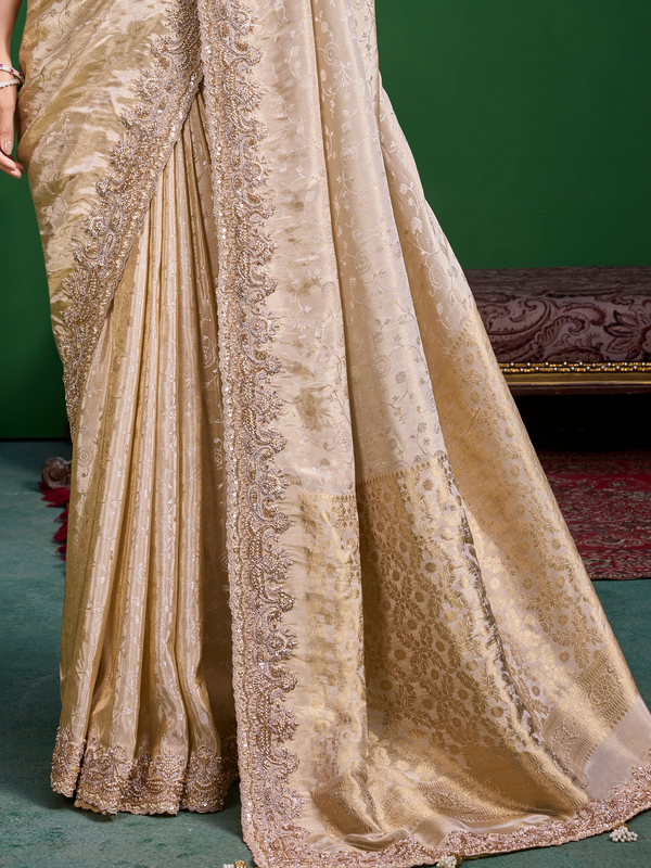 Cream Banarasi Tissue Silk Saree