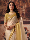 Cream Gold Embroidered Designer Tissue Silk Saree