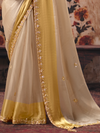Cream Gold Embroidered Designer Tissue Silk Saree