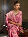 Rose Pink Banarasi Georgette Saree With Contrast Blouse
