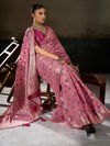 Rose Pink Banarasi Georgette Saree With Contrast Blouse