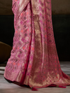 Rose Pink Banarasi Georgette Saree With Contrast Blouse