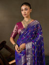 Royal Blue Banarasi Georgette Saree With Contrast Blouse