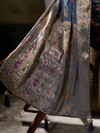 Steel Blue Banarasi Georgette Saree With Contrast Blouse