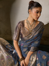 Steel Blue Banarasi Georgette Saree With Contrast Blouse