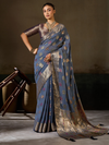Steel Blue Banarasi Georgette Saree With Contrast Blouse