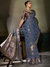 Steel Blue Banarasi Georgette Saree With Contrast Blouse