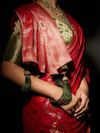 Crimson Red Banarasi Georgette Saree With Contrast Blouse