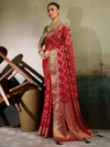 Crimson Red Banarasi Georgette Saree With Contrast Blouse