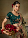 Antique Gold Banarasi Satin Silk Saree With Contrast Blouse