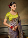 Dusty Lavender Banarasi Satin Silk Saree With Contrast Blouse