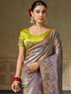 Dusty Lavender Banarasi Satin Silk Saree With Contrast Blouse