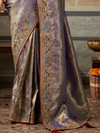 Dusty Lavender Banarasi Satin Silk Saree With Contrast Blouse