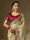 Champagne Gold Banarasi Satin Silk Saree With Contrast Blouse