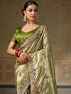 Olive Gold Banarasi Satin Silk Saree With Contrast Blouse