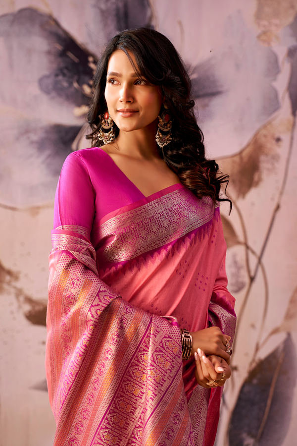 Rose Pink Banarasi Cotton Silk Saree