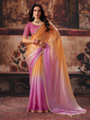 Apricot Orange Embroidered Designer Satin Silk Saree With Contrast Blouse