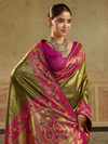 Olive Green Paithani Tissue Silk Saree With Contrast Blouse