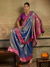 Royal Blue Paithani Tissue Silk Saree With Contrast Blouse