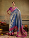Royal Blue Paithani Tissue Silk Saree With Contrast Blouse