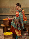 Orange Gold Paithani Tissue Silk Saree With Contrast Blouse