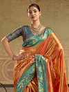 Orange Gold Paithani Tissue Silk Saree With Contrast Blouse