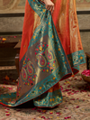 Orange Gold Paithani Tissue Silk Saree With Contrast Blouse