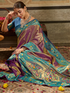 Magenta Purple Paithani Tissue Silk Saree With Contrast Blouse