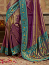 Magenta Purple Paithani Tissue Silk Saree With Contrast Blouse