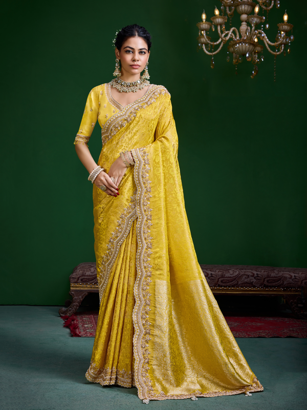 Mustard Yellow Banarasi Tissue Silk Saree