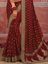 Deep Maroon Embroidered Designer Satin Silk Saree