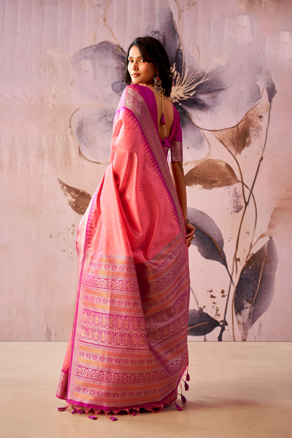Rose Pink Banarasi Cotton Silk Saree