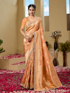 Peach Orange Banarasi Tissue Silk Saree