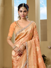 Peach Orange Banarasi Tissue Silk Saree