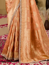 Peach Orange Banarasi Tissue Silk Saree