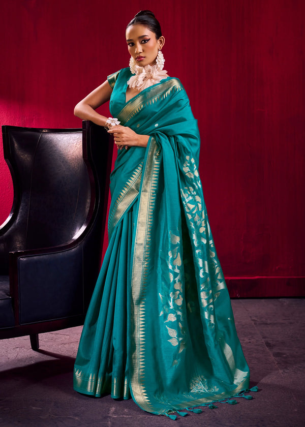 Peacock Teal Banarasi Silk Saree