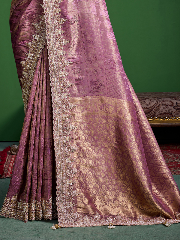 Mauve Purple Banarasi Tissue Silk Saree