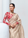 Champagne Beige Embroidered Designer Tissue Silk Saree