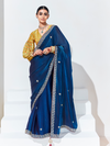Royal Blue Embroidered Designer Satin Silk Saree