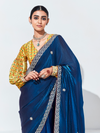 Royal Blue Embroidered Designer Satin Silk Saree