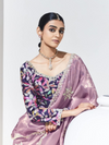 Mauve Pink Embroidered Designer Tissue Silk Saree