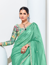 Sea Green Embroidered Designer Organza Silk Saree
