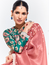 Rose Pink Embroidered Designer Satin Silk Saree