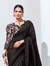 Midnight Black Embroidered Designer Georgette Saree