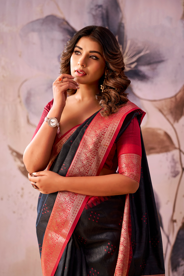 Charcoal Grey Banarasi Cotton Silk Saree