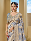 Grey Blue Banarasi Tissue Silk Saree
